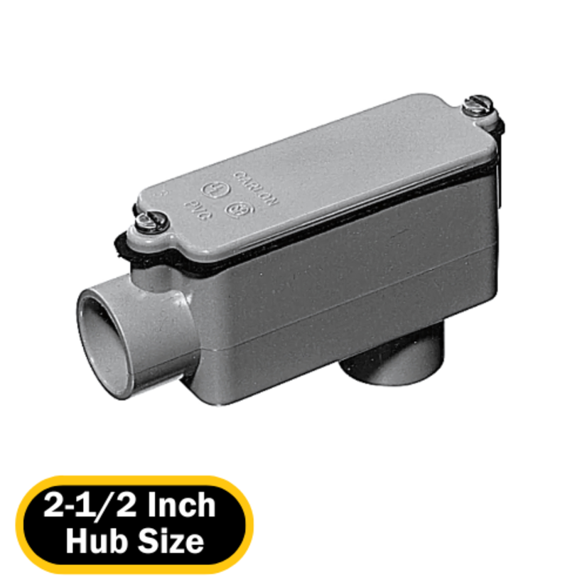 Carlon E986K Type LB Non-Metallic Conduit Body, 2-1/2 in Hub, 210 cu-in Capacity, PVC